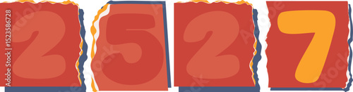 2527 Retro torn paper number Design art