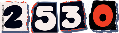 2530 Retro torn paper number Design art