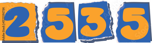 2535 Retro torn paper number Design art