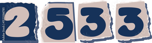 2533 Retro torn paper number Design art