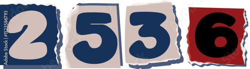 2536 Retro torn paper number Design art