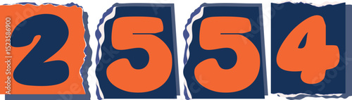 2554 Retro torn paper number Design art