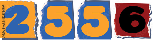 2556 Retro torn paper number Design art