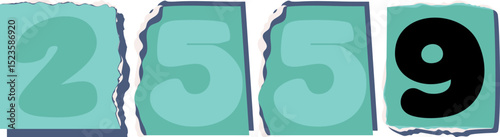 2559 Retro torn paper number Design art