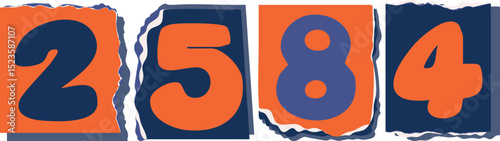 2584 Retro torn paper number Design art