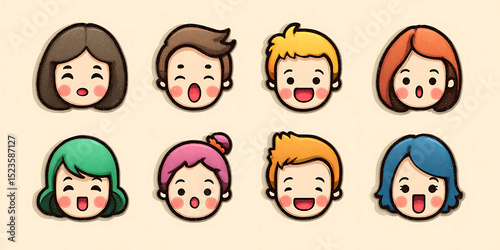 Cute Cartoon Character Icons Diverse Expressions