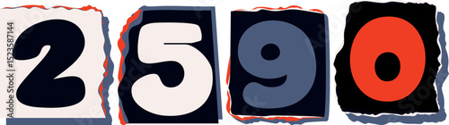 2590 Retro torn paper number Design art