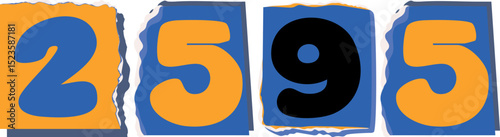 2595 Retro torn paper number Design art