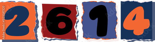 2614 Retro torn paper number Design art
