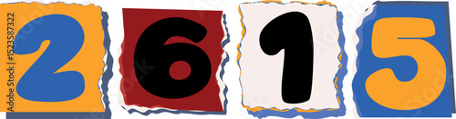 2615 Retro torn paper number Design art