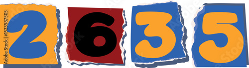 2635 Retro torn paper number Design art