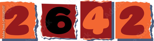 2642 Retro torn paper number Design art