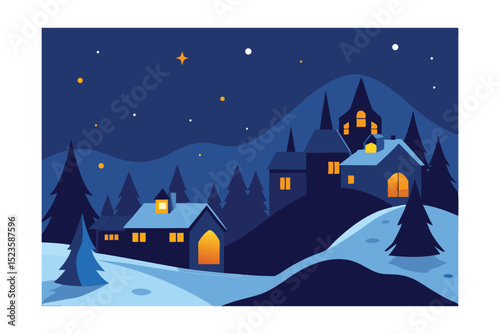 Enchanted Winter Village Night A Cozy Mountaintop Scene