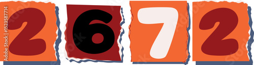 2672 Retro torn paper number Design art
