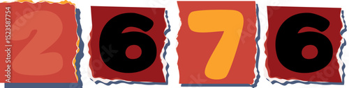2676 Retro torn paper number Design art