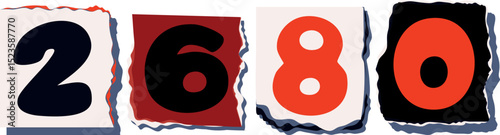2680 Retro torn paper number Design art