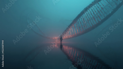 Mysterious Figure in a Bioluminescent Pathway Abstract Art