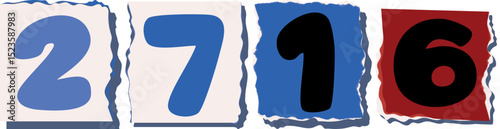 2716 Retro torn paper number Design art