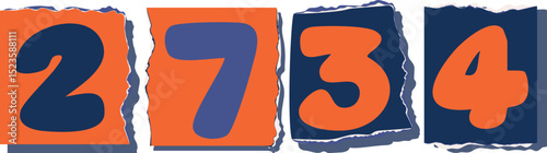 2734 Retro torn paper number Design art