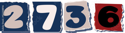 2736 Retro torn paper number Design art