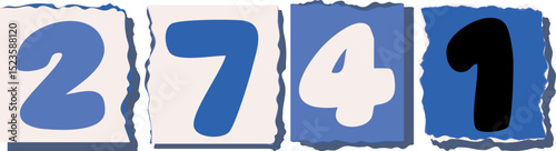 2741 Retro torn paper number Design art
