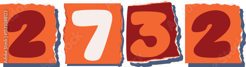 2732 Retro torn paper number Design art