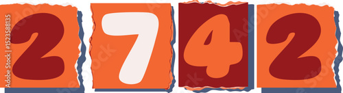 2742 Retro torn paper number Design art