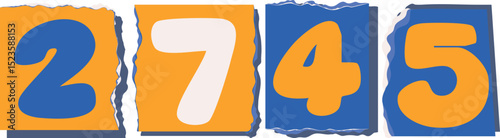 2745 Retro torn paper number Design art