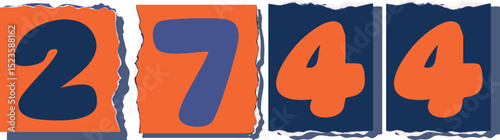 2744 Retro torn paper number Design art