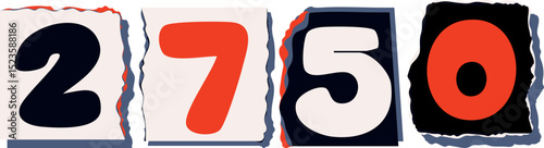 2750 Retro torn paper number Design art