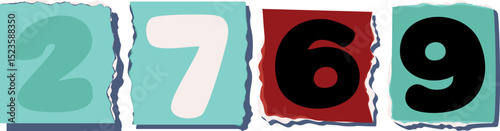 2769 Retro torn paper number Design art