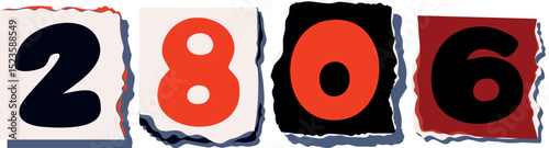 2806 Retro torn paper number Design art