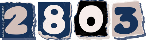 2803 Retro torn paper number Design art