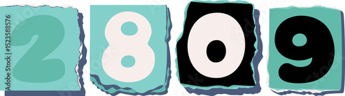 2809 Retro torn paper number Design art