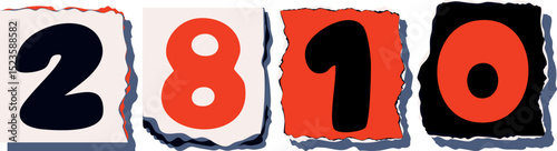 2810 Retro torn paper number Design art