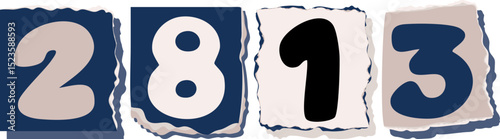 2813 Retro torn paper number Design art