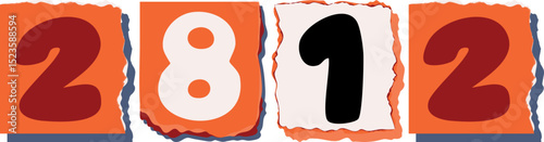 2812 Retro torn paper number Design art