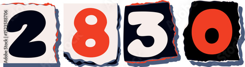 2830 Retro torn paper number Design art