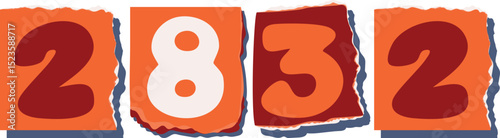 2832 Retro torn paper number Design art