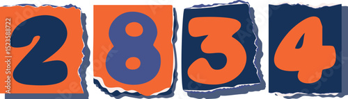 2834 Retro torn paper number Design art