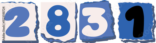 2831 Retro torn paper number Design art