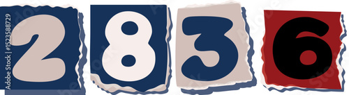 2836 Retro torn paper number Design art