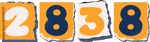 2838 Retro torn paper number Design art