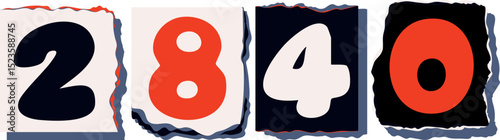 2840 Retro torn paper number Design art