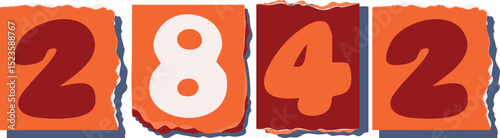2842 Retro torn paper number Design art