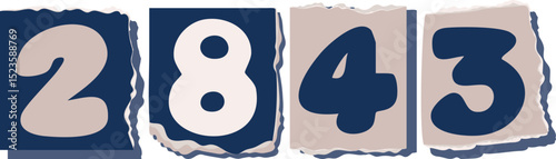 2843 Retro torn paper number Design art
