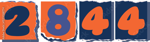 2844 Retro torn paper number Design art