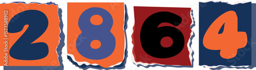 2864 Retro torn paper number Design art