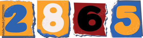 2865 Retro torn paper number Design art