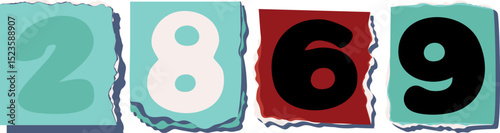 2869 Retro torn paper number Design art